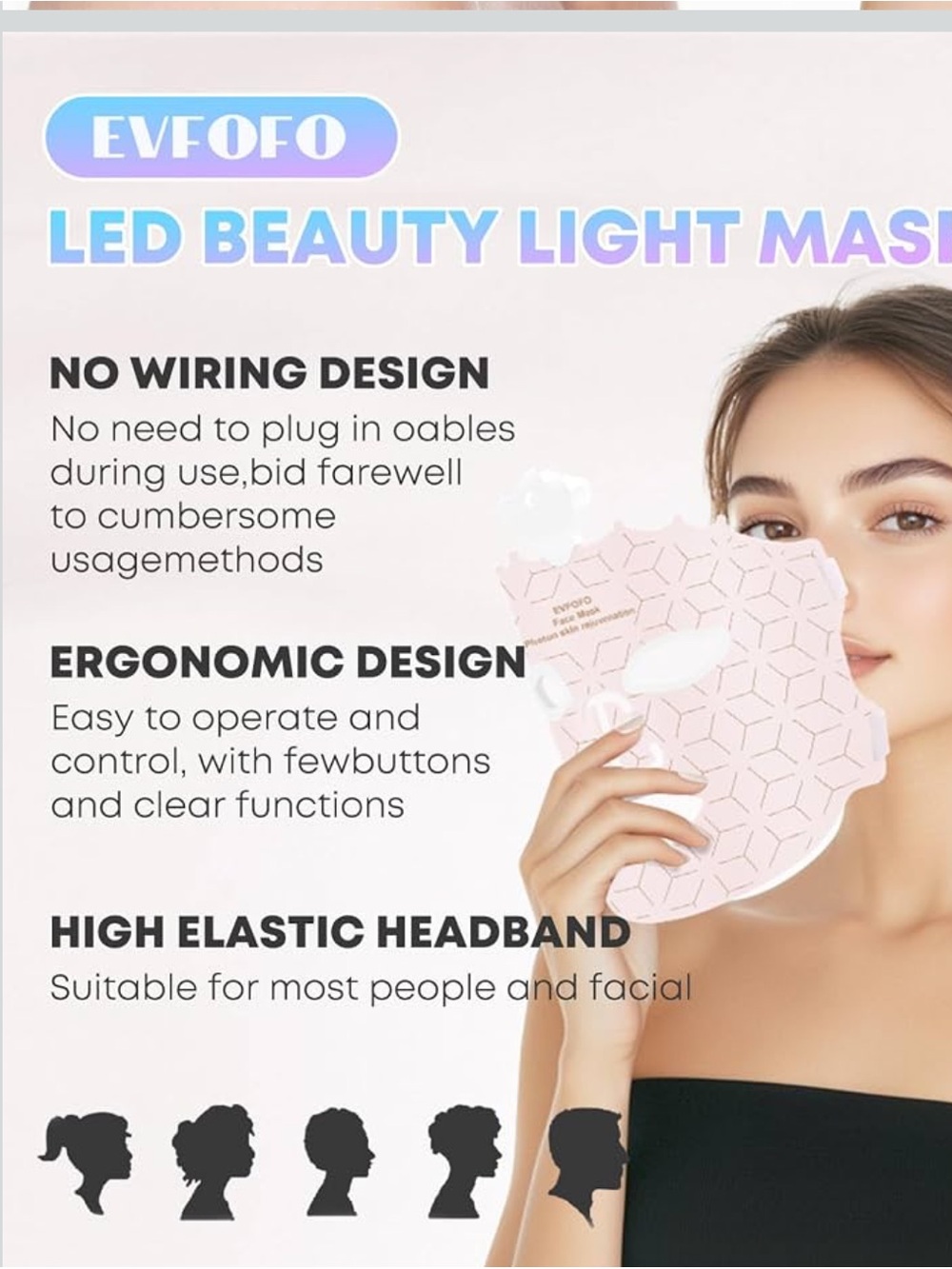 EVFOFO 7 Color LED Red Light Therapy Face Mask Black New Sealed Box Wear